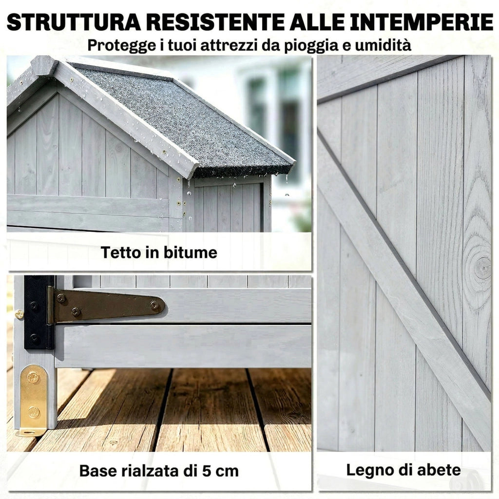 Armadio da Esterno 77x52,5x178 cm Armadio con Banco Lavoro Ribaltabile in Legno Grigio