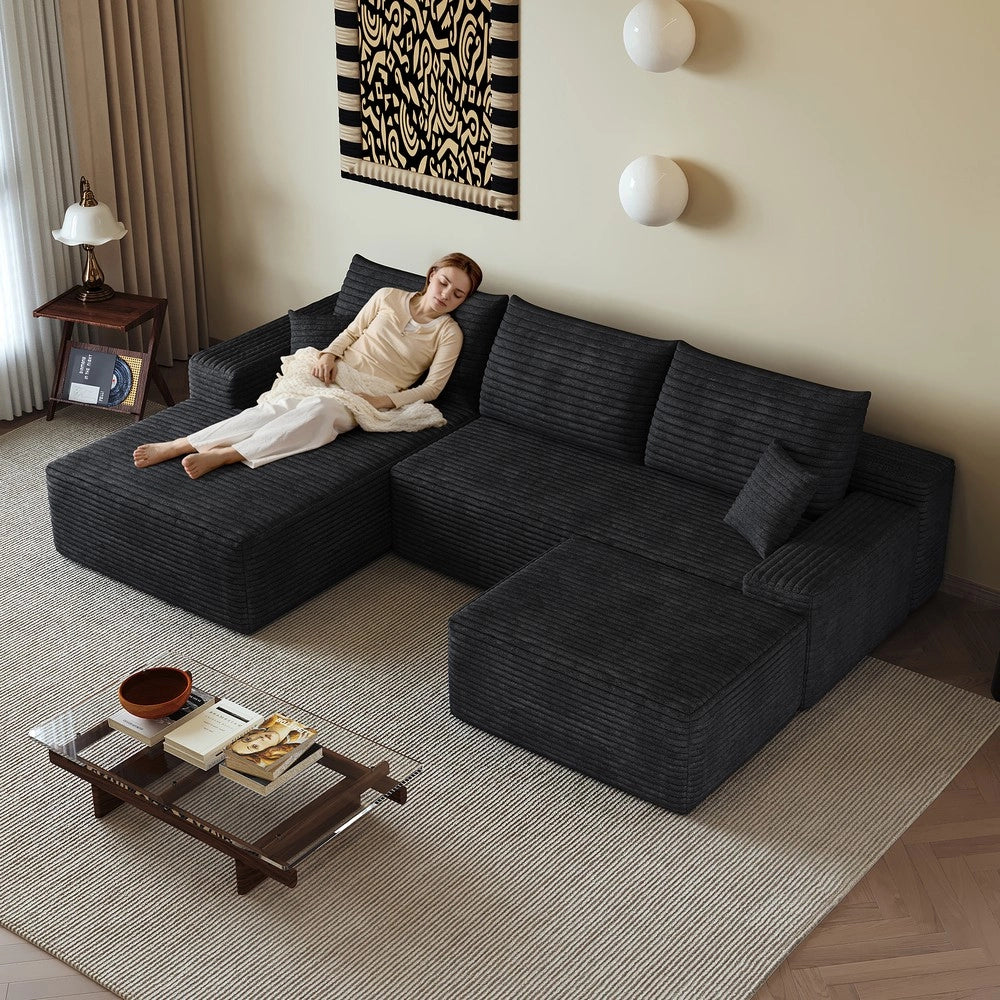 Divano angolare con Chaise Longue ¨C Minimal ¨C nero velluto 270cm