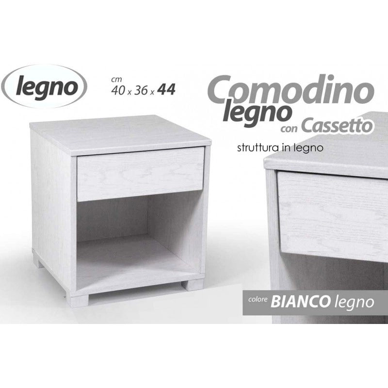 Comodino cameretta bianco cm 40 x 36 x 44 h con vano e cassetto