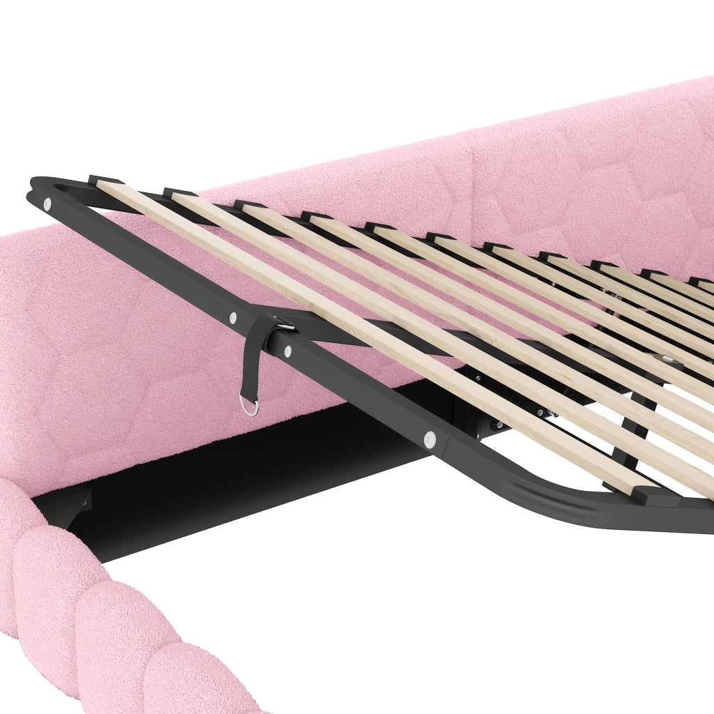 DESMIU Letto a giorno 140 × 200 cm 2 posti con contenitore idraulico, USB, Type-C e LED, senza materasso, rosa