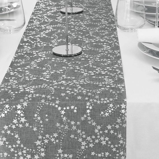 Telaio di Juta con Stelle d'Argento - Decorazione di Natale e Festa (28 x 500 cm)