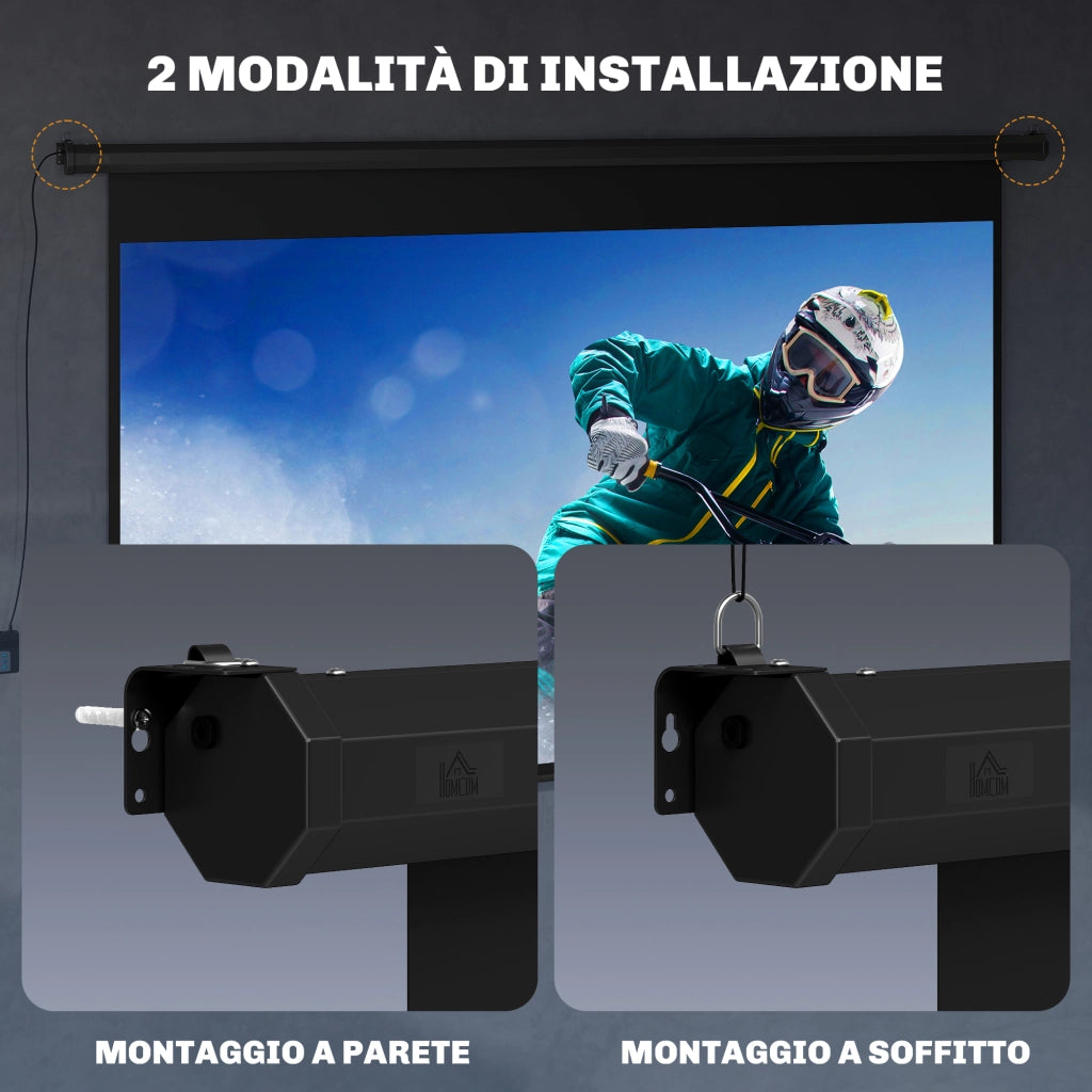 Telo per Proiettore 120" Formato 16:9 Motorizzato con Telecomando Fissaggio a Muro e Soffitto Nero