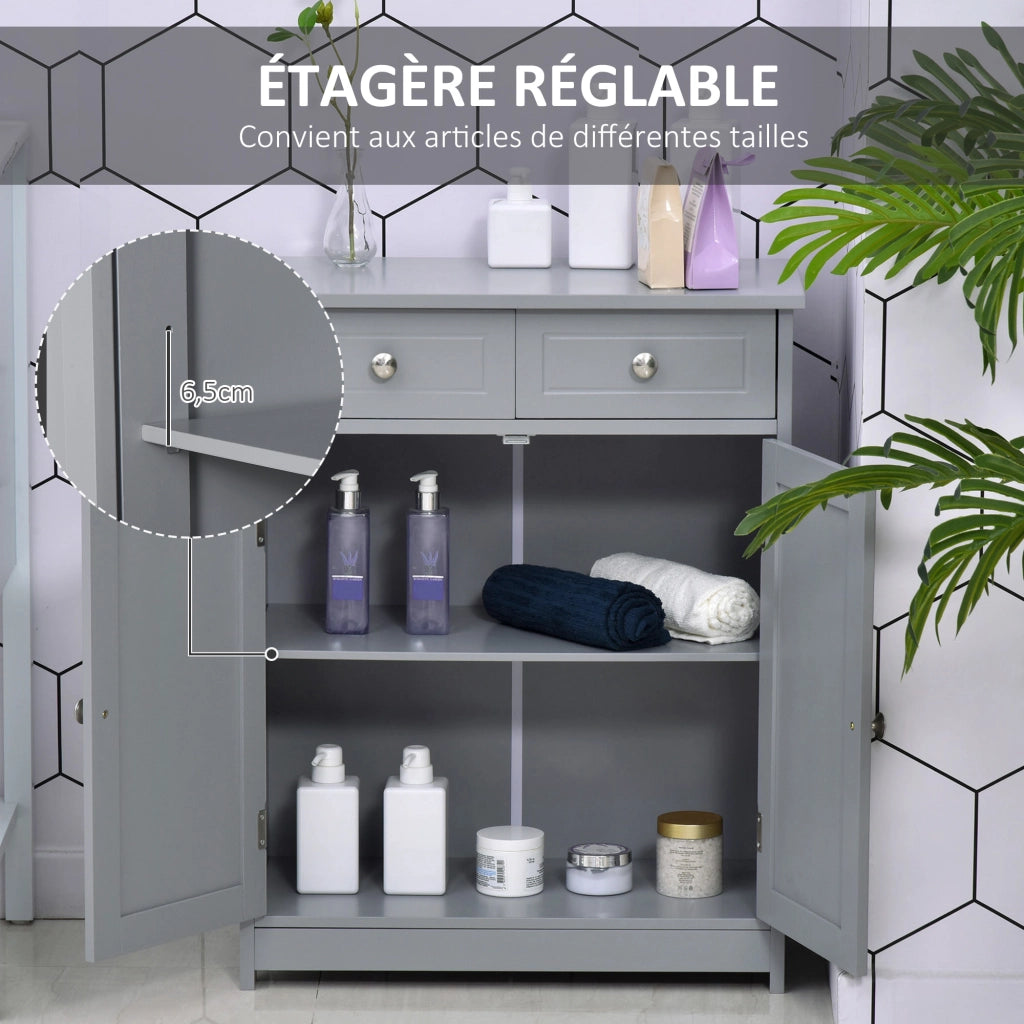 Mobile Bagno con 2 Cassetti Anta e Ripiano Regolabile ¨C Zephmum ¨C Grigio 60x30x75 cm