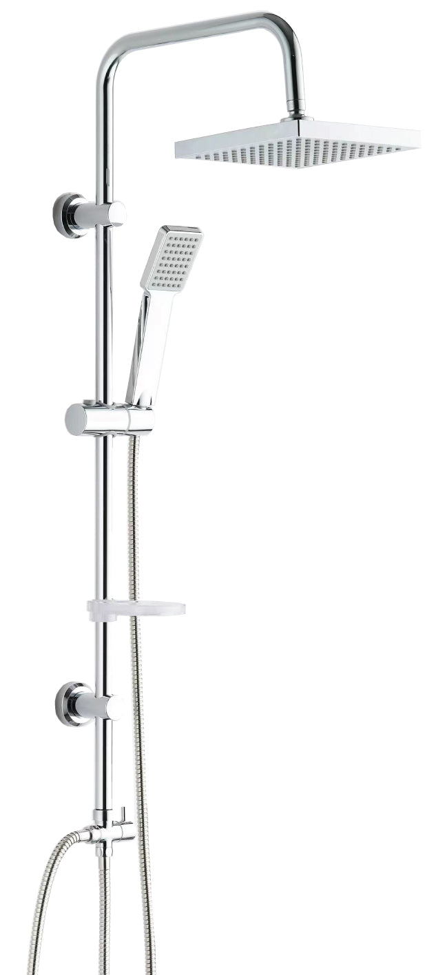 Saliscendi Asta con Soffione Quadrato 20x20 cm in Acciaio Quadra 332