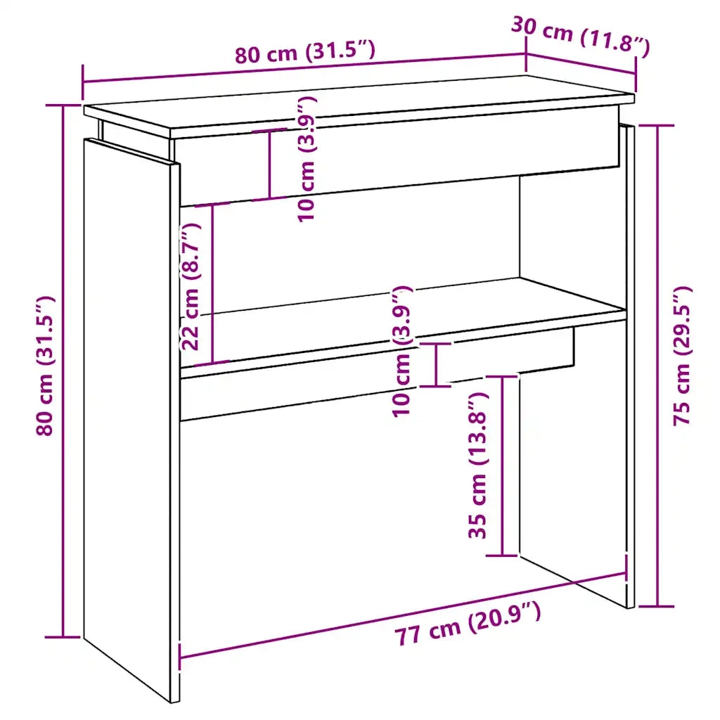 Tavolino Consolle Grigio Sonoma 80x30x80 cm Legno Multistrato 815217