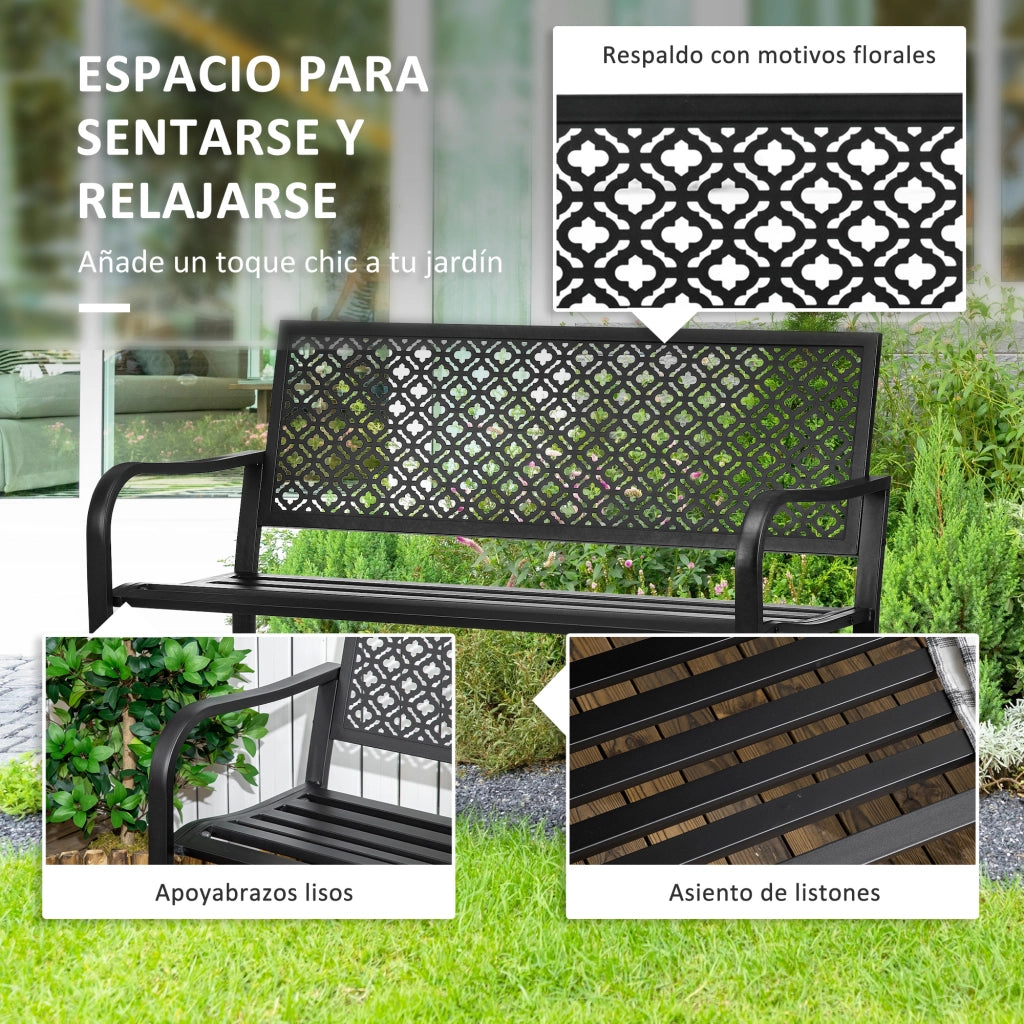 Panchina da Giardino 2 Posti ¨C Zephmum ¨C Acciaio Nero 127x63x83 cm