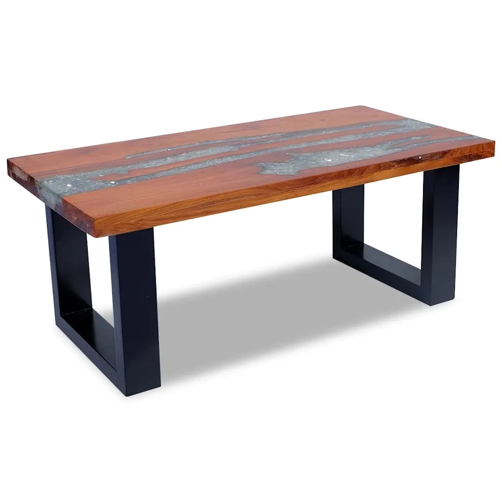 Tavolino da CaffÃ¨ in Legno Massello di Teak e Resina 100x50 cm cod mxl 9841