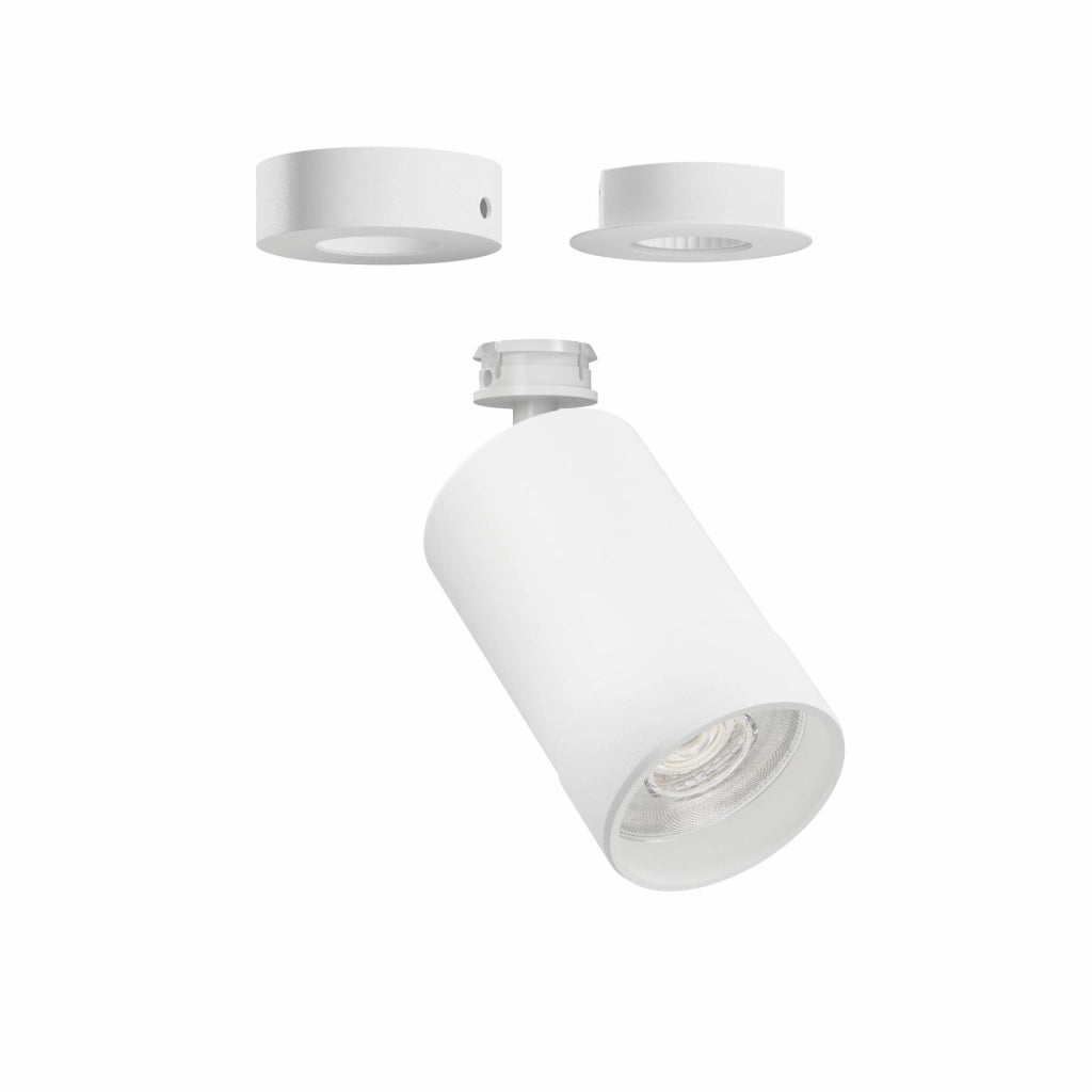 Faretto LED Crown Base 25W Bianco Opaco Orientabile, Fascio Regolabile 24-60°, Tecnologia Switch 2700K/3000K/4000K, CRI>90, Installazione Versatile