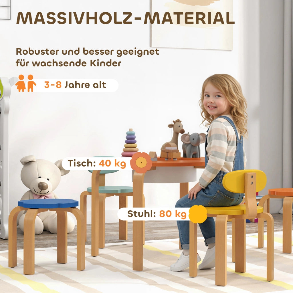 Set tavolo e sedie per bambini 5 pezzi ¨C zephmum ¨C Legno colorato con tasche di stoccaggio
