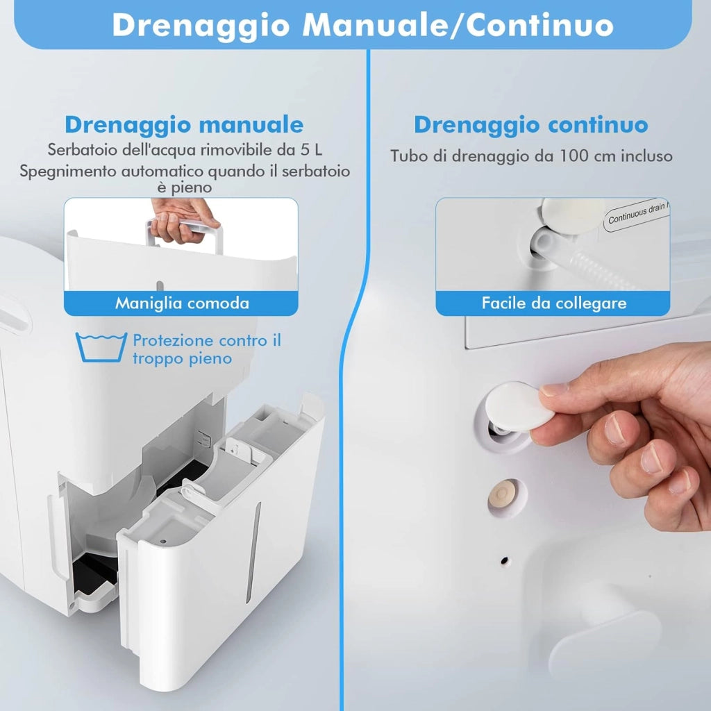Deumidificatore Casa 50 L/24H 60 ㎡, Deumidificatore Ambiente con 4 Modalità e 2 Velocità, Pannello Touch o Controllo Wifi, Timer 24 H, Protezione Straripamento e Tubo di Scarico