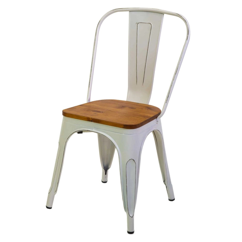 Sedia ferro new bristol bianco antico seduta legno cm 43x43h45/84