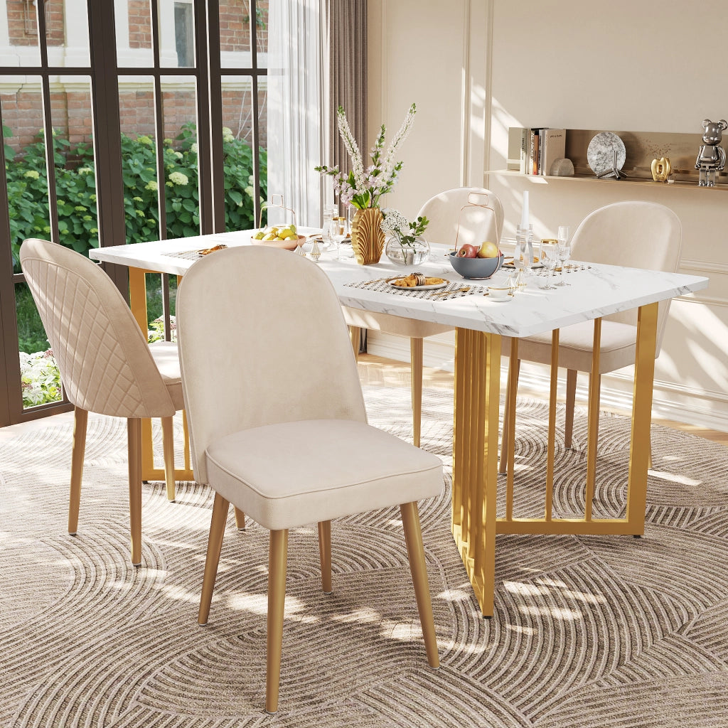 Sedie da sala da pranzo in velluto con schienale ergonomico, gambe in metallo dorato e piedini antiscivolo beige