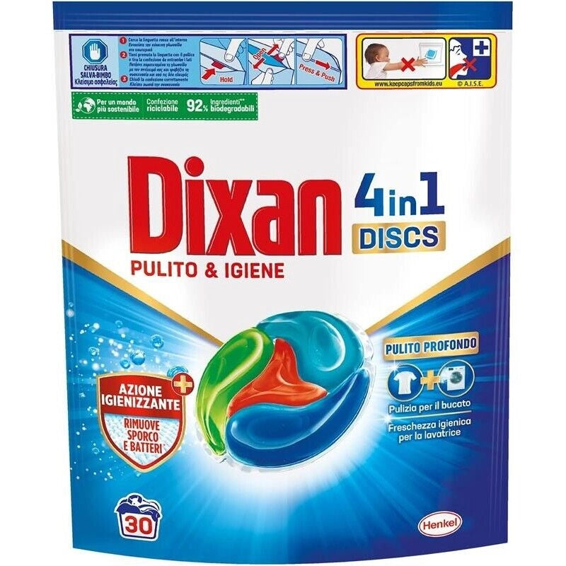 DIXAN DISCS 4 IN 1 PULITO E IGIENE IN CONFEZIONE DA 30 LAVAGGI OKY