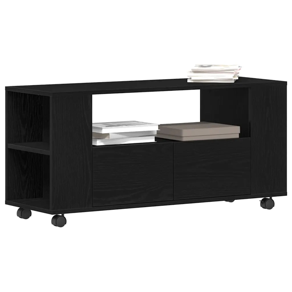 Mobile Porta TV con Ruote Rovere Nero 102x34,5x43 cm Truciolato 862479