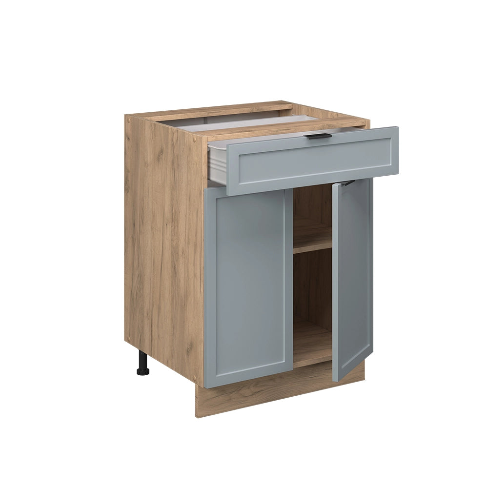 Mobiletto base per cucina Fame-Line Blu-grigio chiaro/Rovere dorato 60 cm con cassetto, PL Antracite Vicco