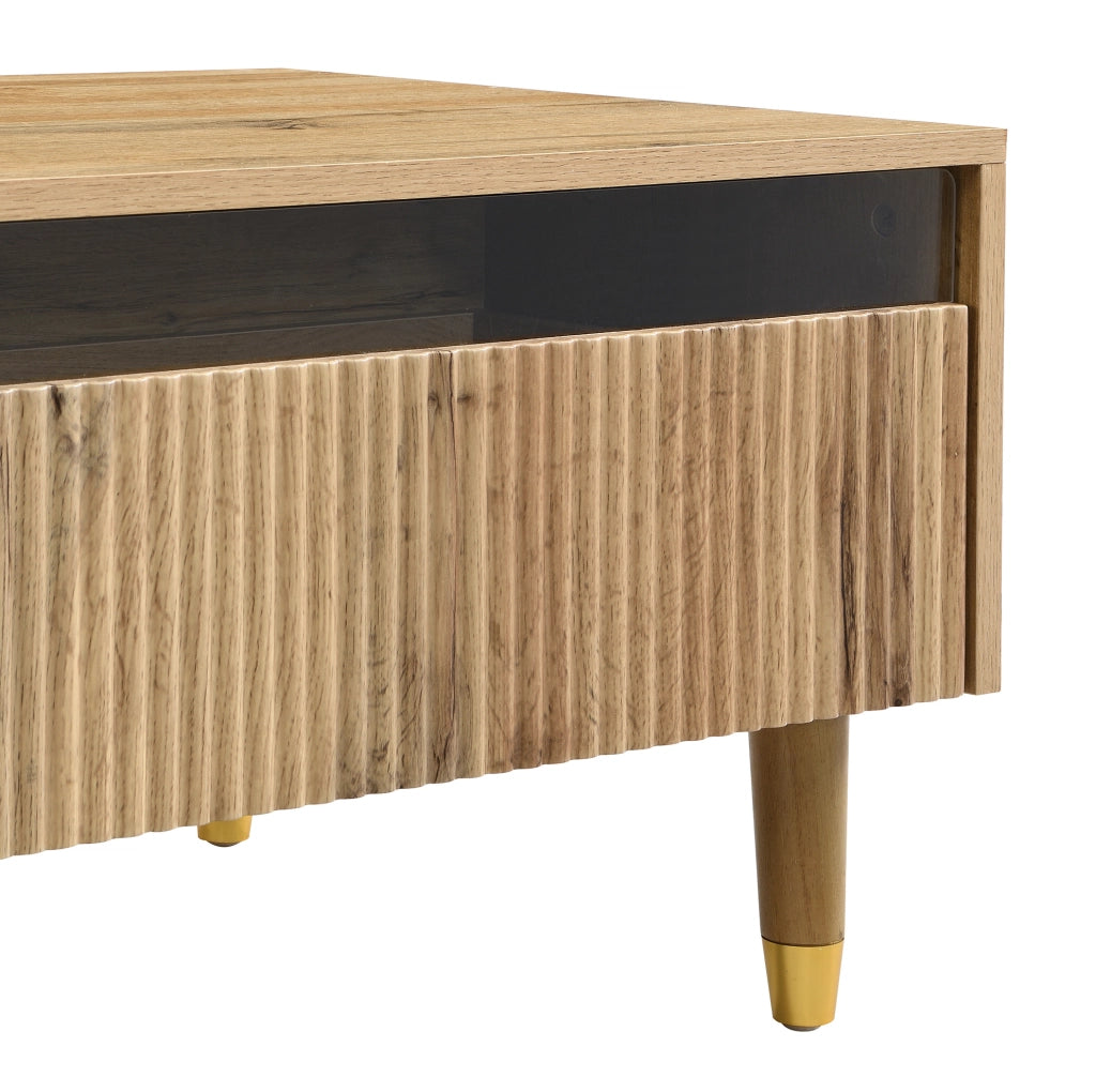 Tavolino da salotto moderno 110x50x40 cm in MDF colore legno con LED e 2 cassetti