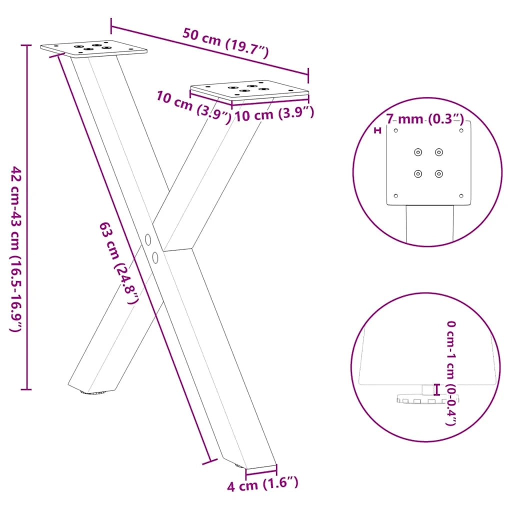 Set di 2 gambe regolabili per tavolino da caffè a forma di X 50 x 42-43 cm acciaio antracite 02_0057171