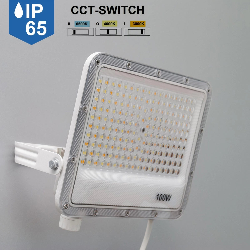 Faro slim per esterno LED IP65 con interruttore CCT da 3000K a 6500K faretto bianco staffa luce giardino insegna tabella 100W