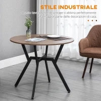 Tavolo Rotondo da Soggiorno per 2 Persone con Sostegno a X, in Legno e Acciaio, Ø90x76 cm, Nero e Marrone