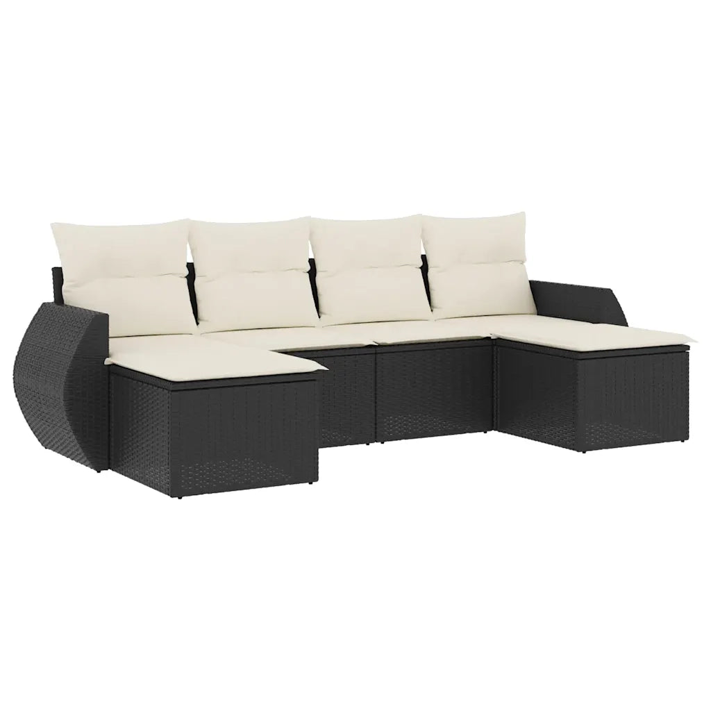 Set Divano da Giardino 6 pz con Cuscini Nero in Polyrattan 3254053
