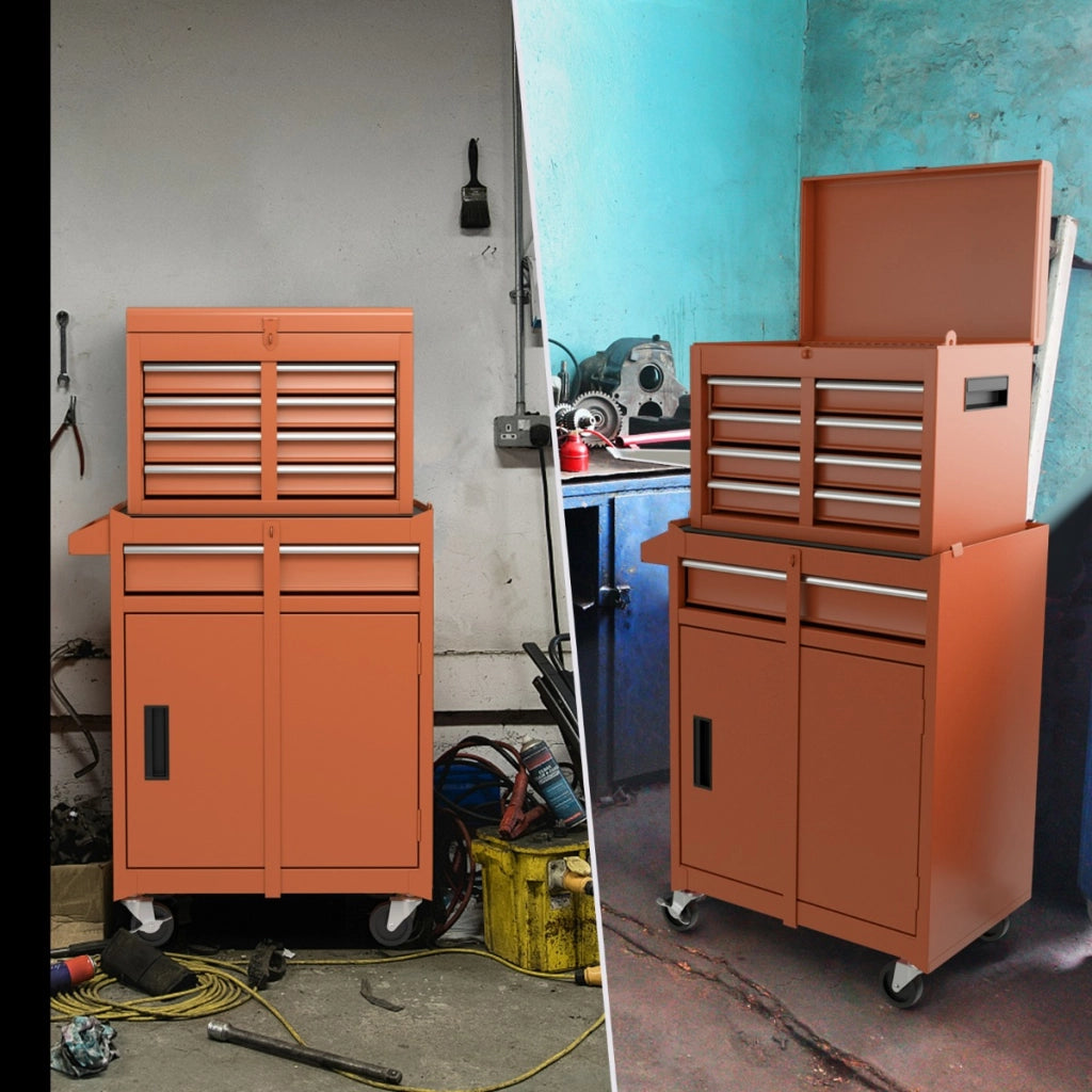 Cassettiera portautensili a 5 cassetti, Armadio portautensili con ruote bloccabili ripiano regolabile Arancione