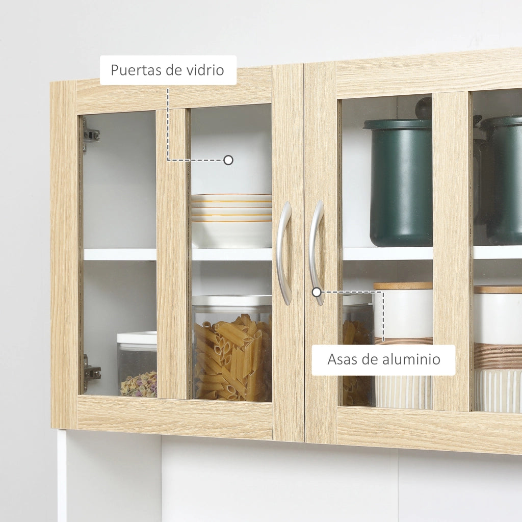 Armadio Cucina con Ante Vetro e Cassetti ¨C Zephmum ¨C Bianco Naturale 80x40x180 cm