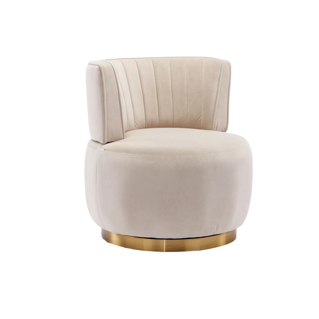 Poltrona Girevole a Botte ¨C MINIMAL ¨C Velluto Beige, Schienale Imbottito, Soggiorno
