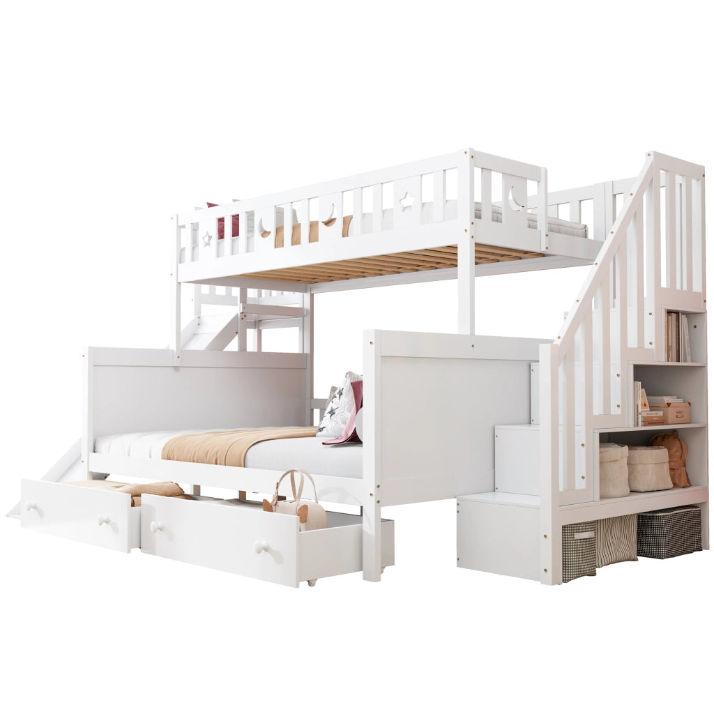LETTO a Castello 90x200/140x200 cm con Scivolo e Scala in Legno Massello Bianco