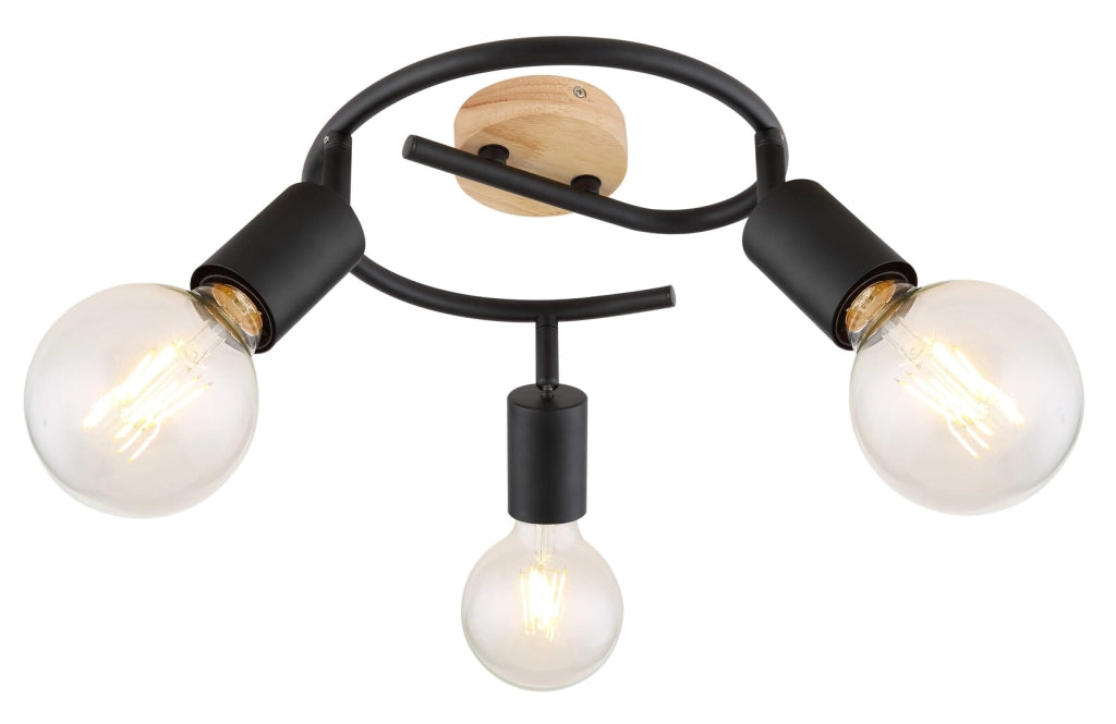 Plafoniera industriale Rabalux Pablo 3xE27 nero opaco legno