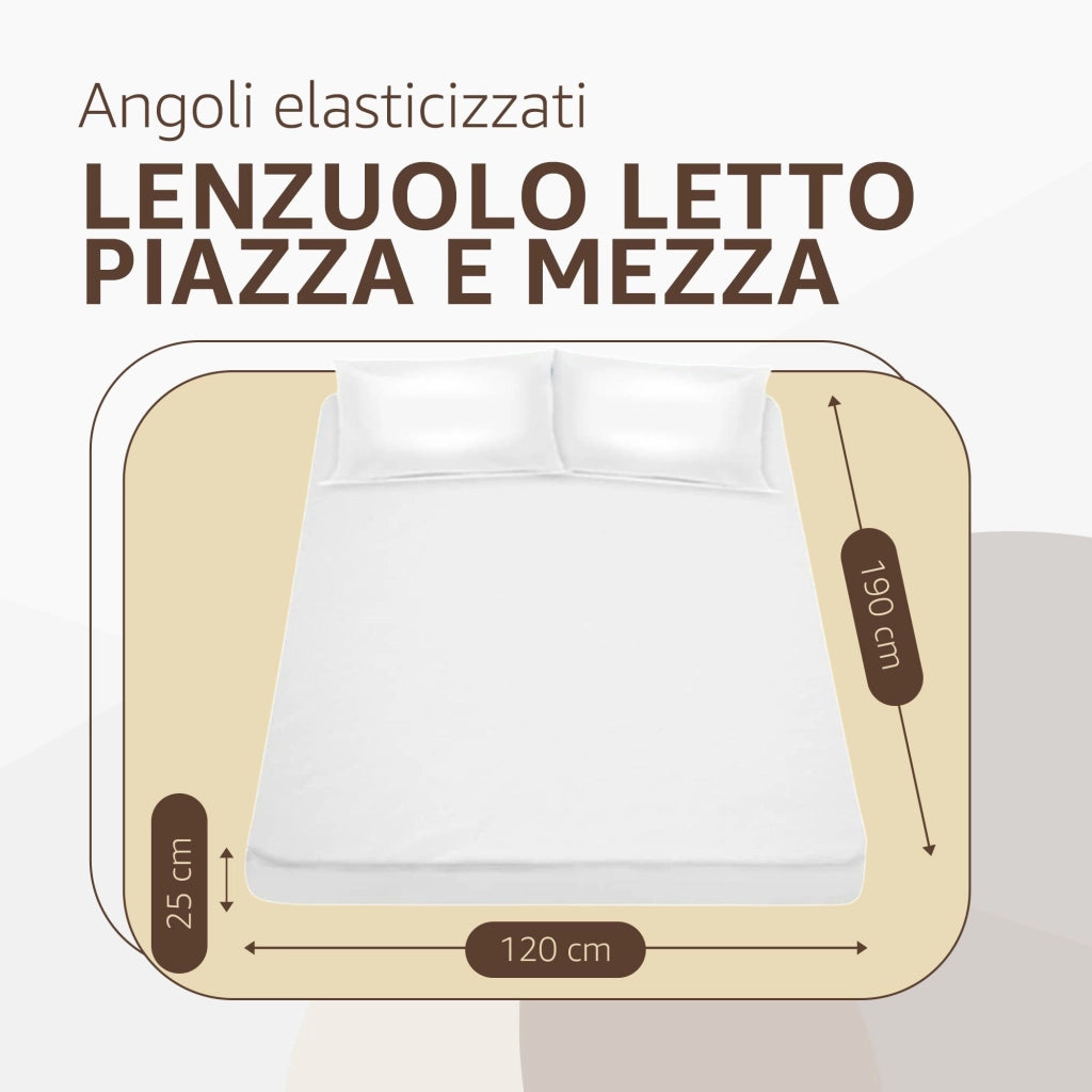SONIT - Lenzuolo con Angoli Bianco - Lenzuolo con Angoli Cotone Traspirante - Lenzuola Facile da Lavare Misura: PIAZZA E MEZZA