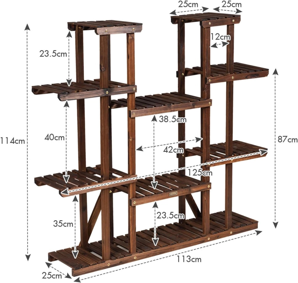 Scaffale Porta Piante a 9 Ripiani, Porta Piante da Interno ed Esterno a Scala in Legno, Porta Vasi da Balcone, Giardino e Salotto, 125 x 25 x 114 cm