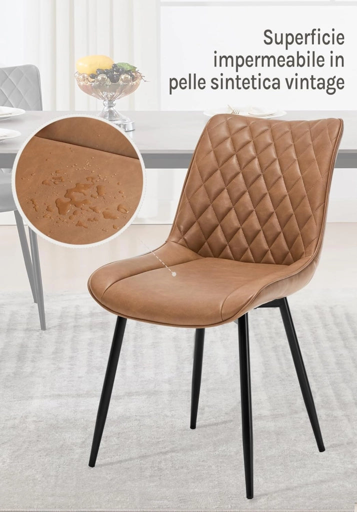 set di 2 sedie cucina moderne sedie imbottite Adatte per Sala da Pranzo, Soggiorno, Camera da Letto Estetica in Ecopelle Marrone chiaro Metallo BH210hbr-2