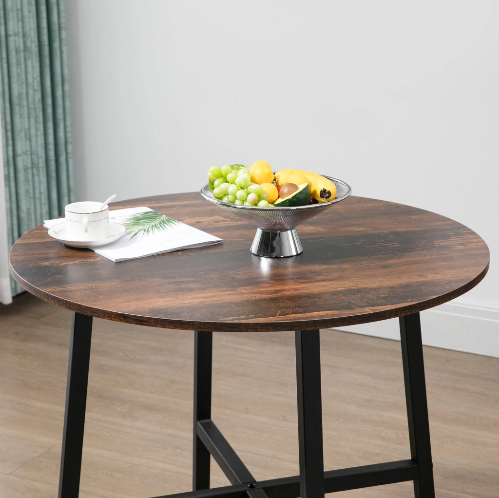 Tavolo da pranzo rotondo in metallo e legno 80 x 80 x 76 cm, per 4 persone, colore marrone
