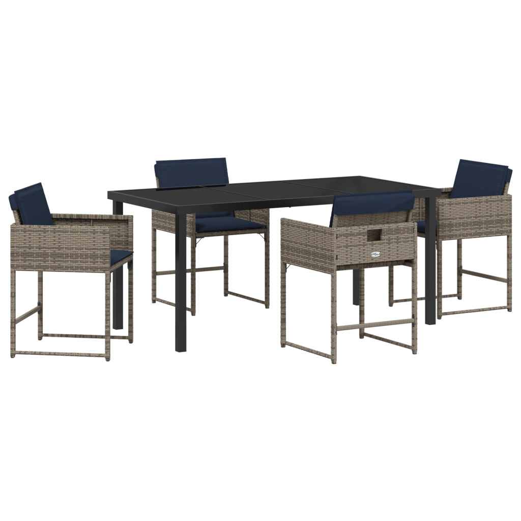 Set Pranzo Giardino 5 Pezzi con Cuscini Grigio Polyrattan