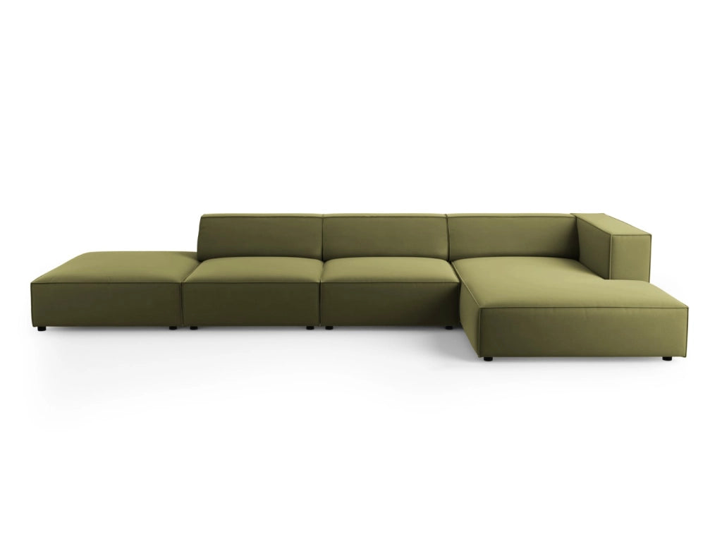 Cosmopolitan Design - Divano angolare destro "Arendal" 5 posti in velluto verde chiaro 