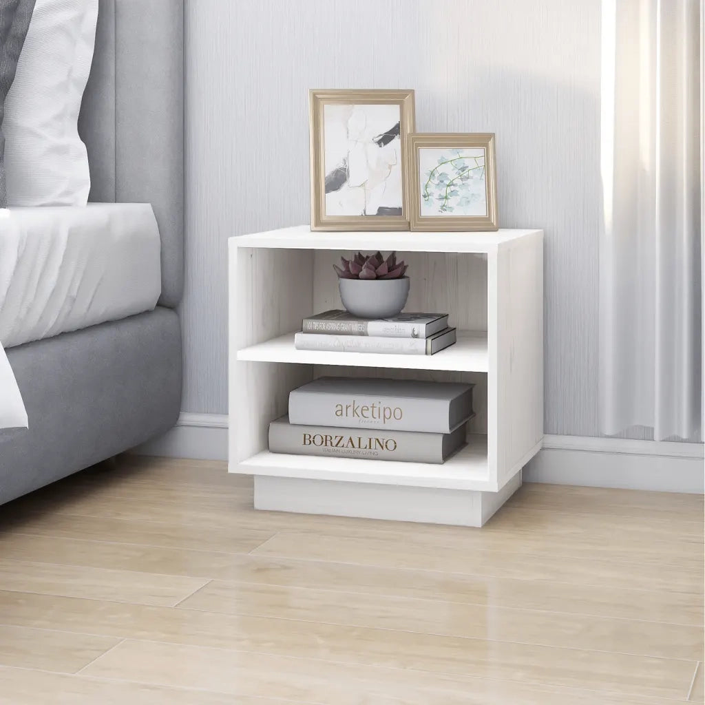 Comodini Bianchi 2 pz 40x34x40 cm in Legno Massello di Pino 813328