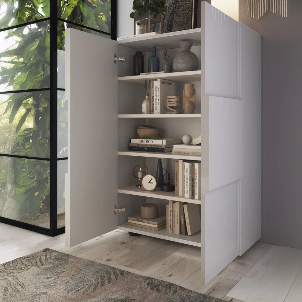 Montale, Armadio Multiuso 2 Ante 4 Ripiani, 78x115.5h cm Bianco Lucido