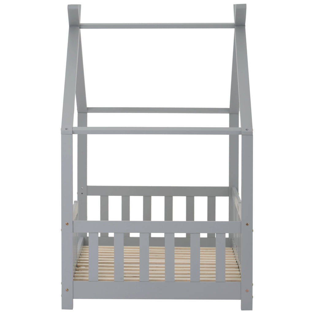 Letto Casetta 90x200 cm - con Sponde di Sicurezza e Vano Sottoletto - in Legno - Grigio