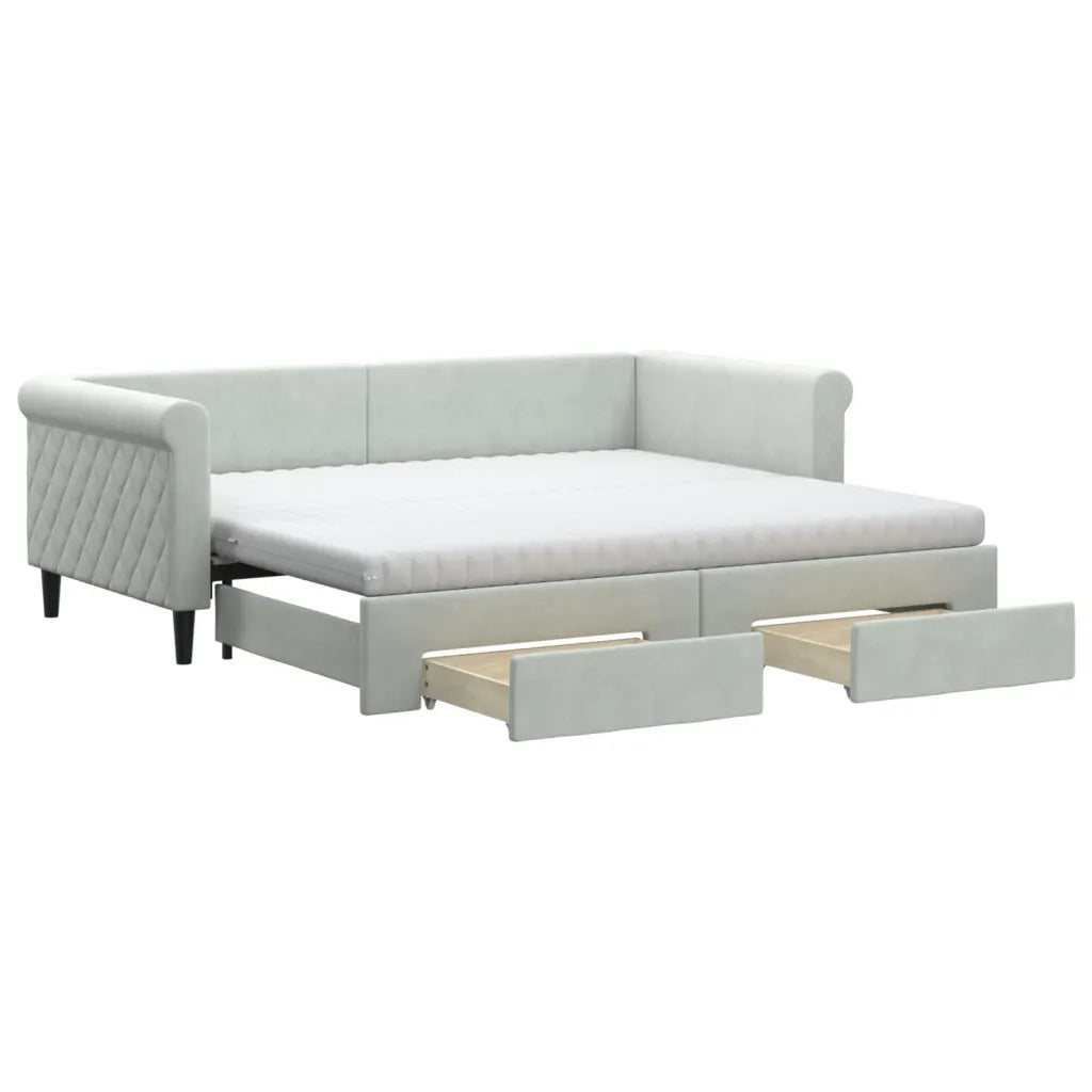 Divano Letto Estraibile Cassetti Grigio Chiaro 90x190cm Velluto 3197856