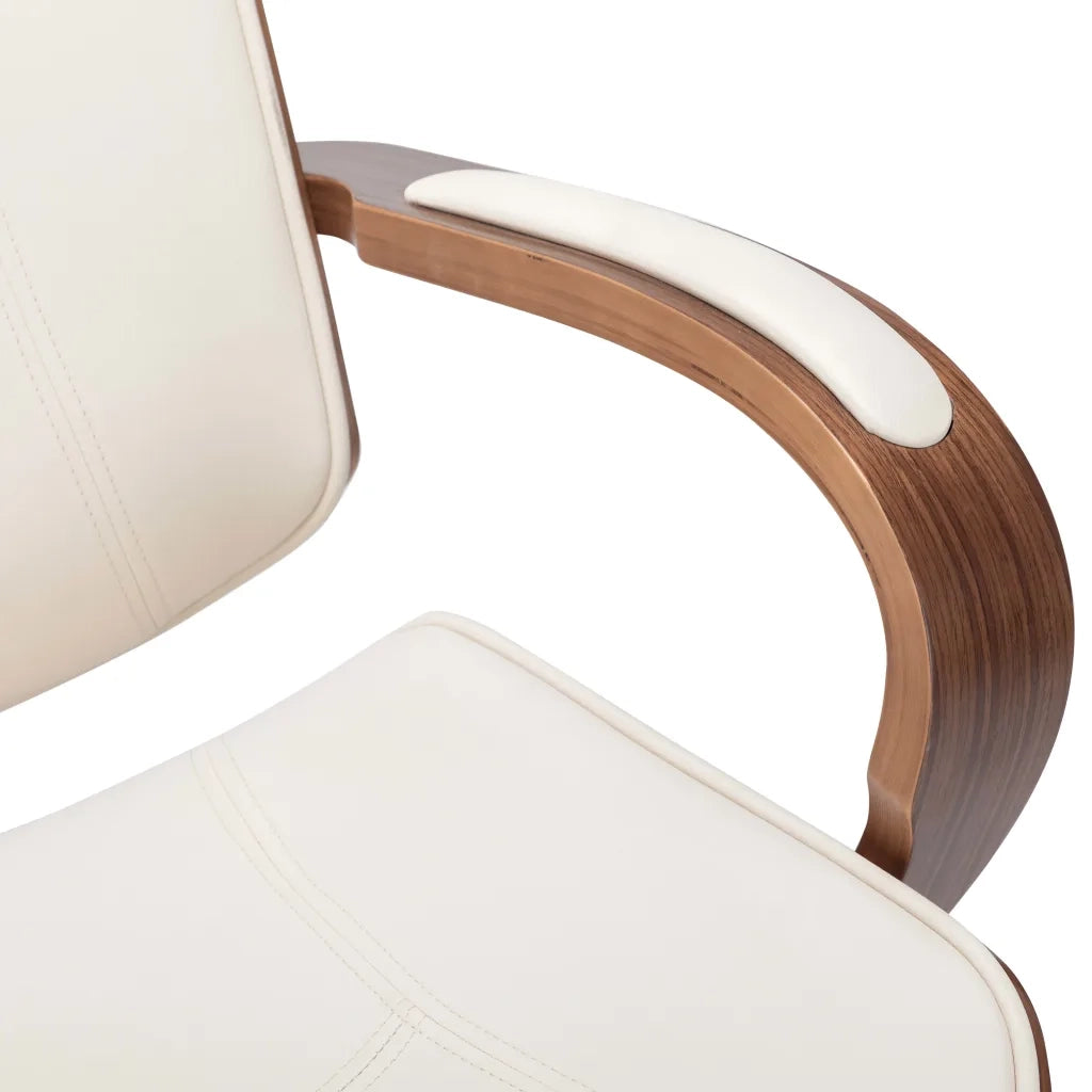 Sedia Girevole con Poggiatesta Crema Similpelle e Legno Curvato 283136