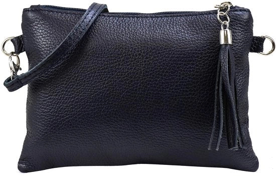 Borsa in Pelle Reale con Spalla Portatile Clutch Piccola Borsa da Sera 22x15cm G248 (Nero Scuro)