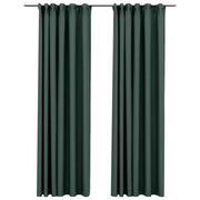 Tende Oscuranti | Tende Blackout con Ganci Effetto Lino 2 pz Verdi 140x225 cm