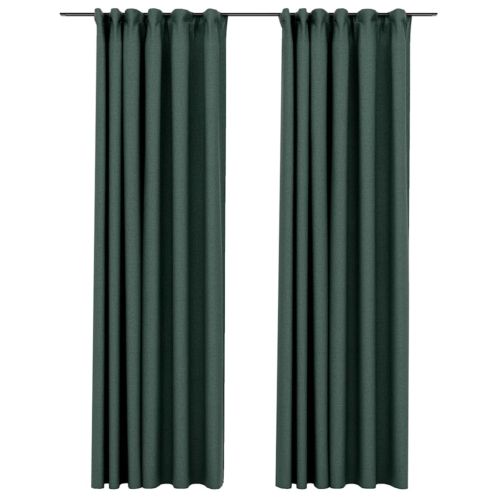 Tende Oscuranti | Tende Blackout con Ganci Effetto Lino 2 pz Verdi 140x225 cm