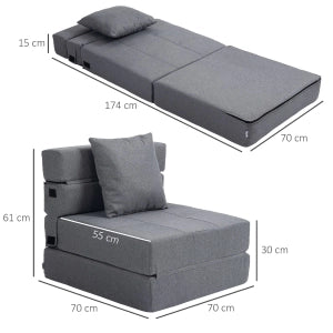 Fauteuil convertible pieghevole con funzione letto e cuscino, per soggiorno e ufficio, in schiuma grigio scuro