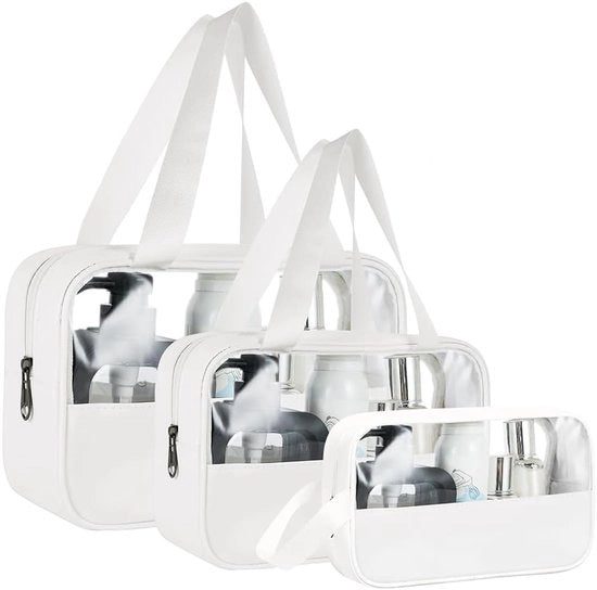 Tas di bagno trasparente per donne e uomini, organizzatore di bagno impermeabile, contenitore di make-up con chiusura a raccatto e grande capacità