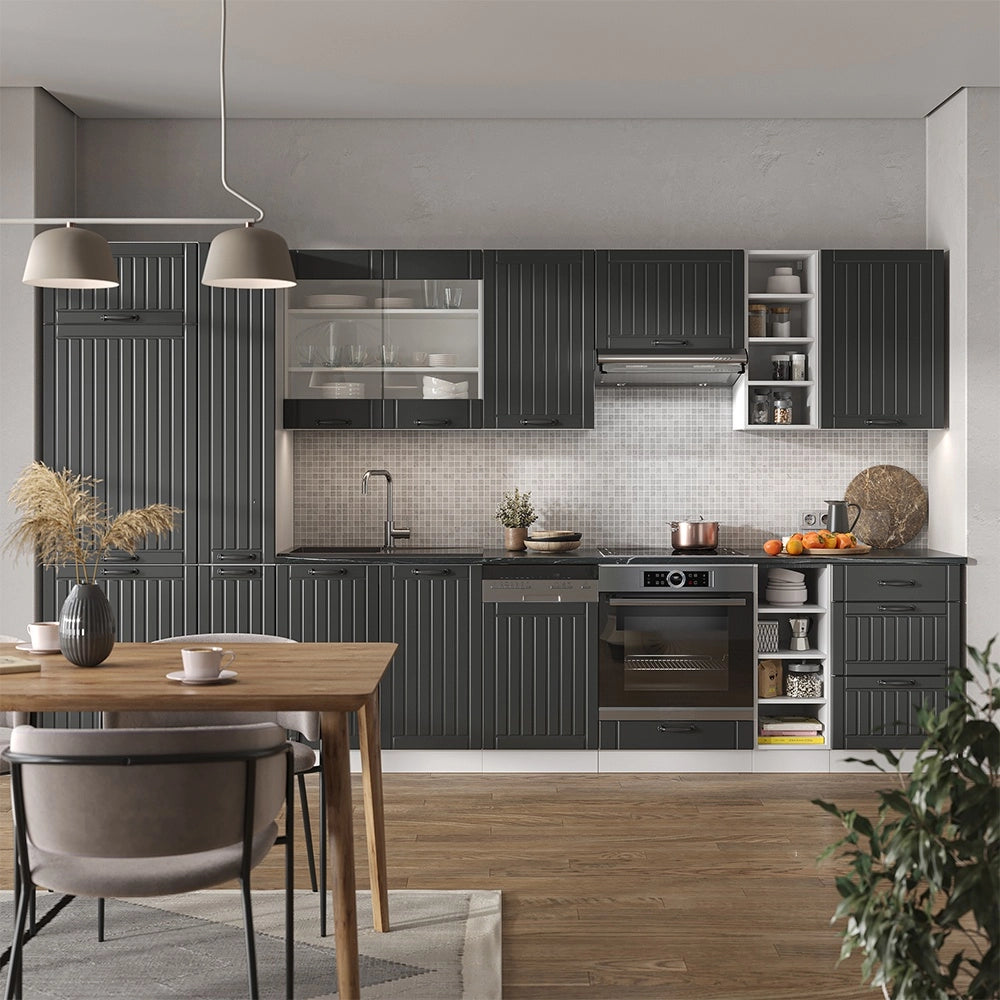 Cucina componibile Fame-Line Antracite rustico/Bianco 355 cm, PL Antracite Vicco