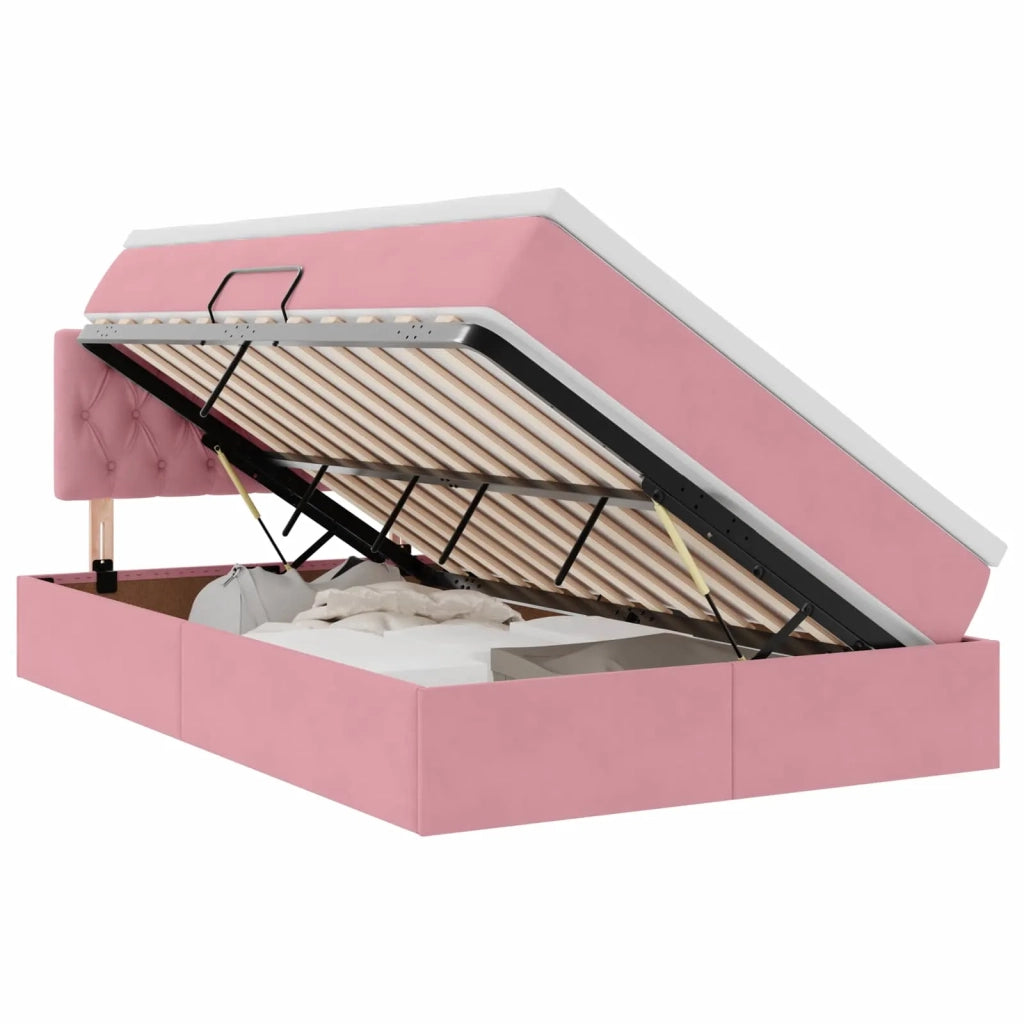 Letto con contenitore e LED con led Rosa 120 x 200 cm Velluto 3371450