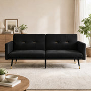 Divano letto 2 posti convertibile con schienali regolabili indipendenti in 5 posizioni velluto nero 164 × 89 × 70 cm