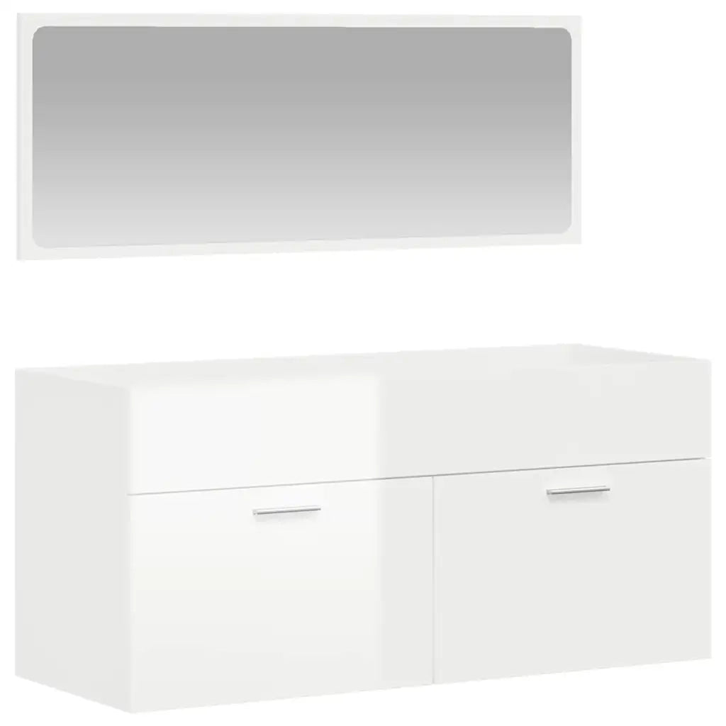 Mobiletto da bagno a parete con specchio 100 x 38,5 x 46 cm design moderno e pratico in legno composito bianco lucido 02_0049281