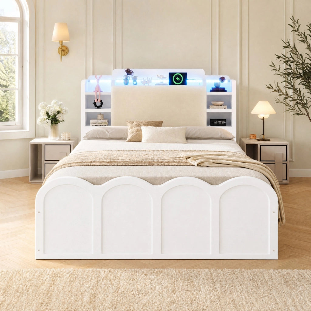 Letto singolo 90x200 cm con contenitore idraulico, LED e USB-C